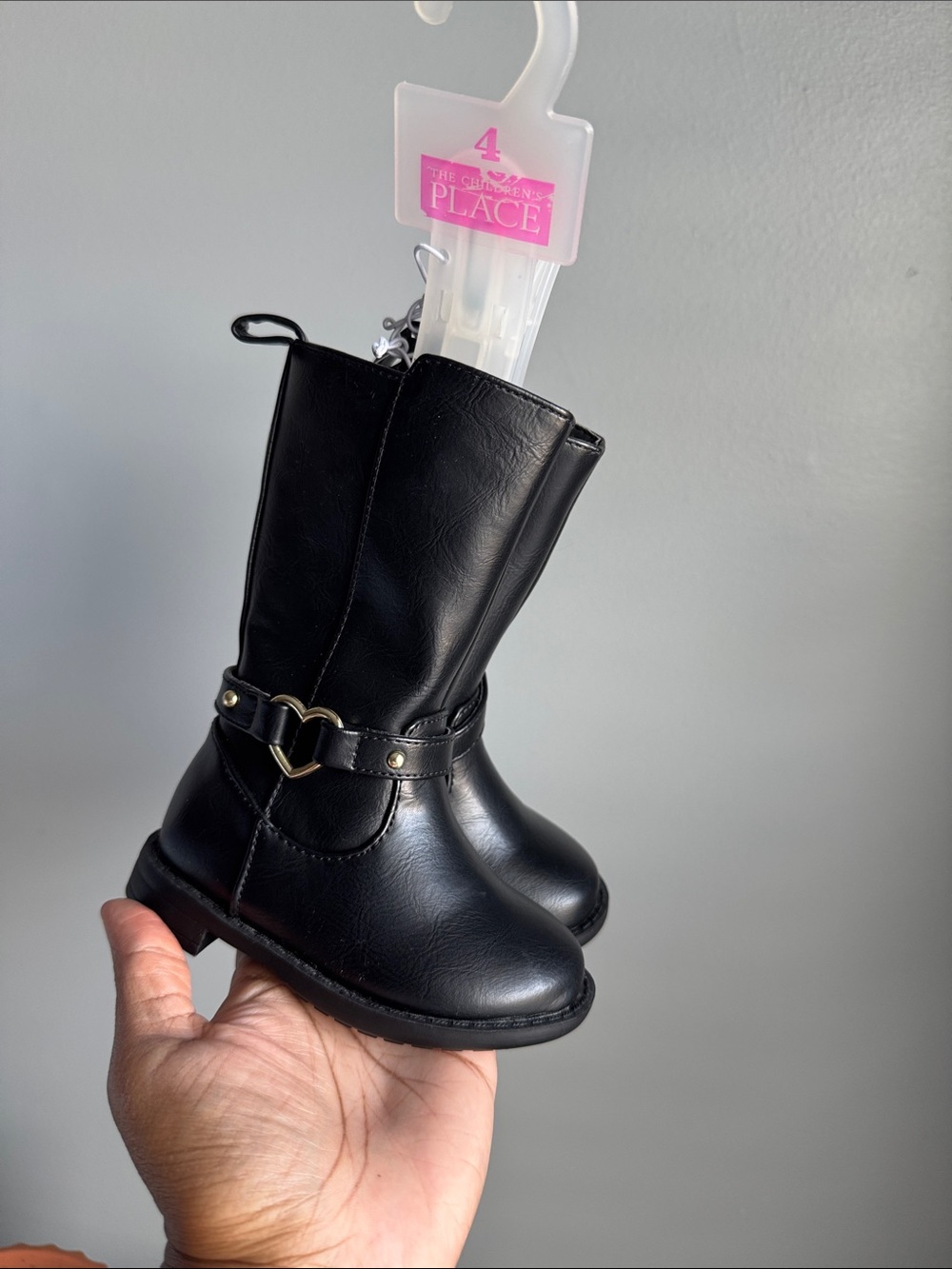 The Children's Place Black Heart Buckle Girls Tall Pull-On Boots